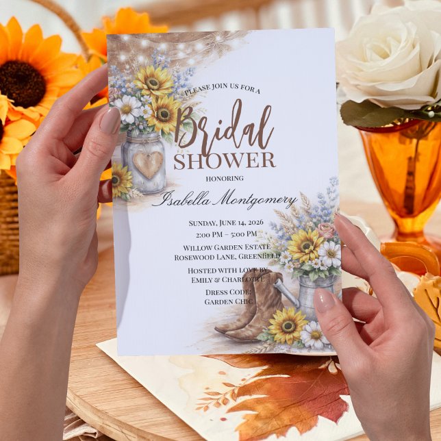 Convites Tema Rústico de Girassóis Country para Chá de Noiv (Country Sunflower Rustic Bridal Shower Theme Invitations
)