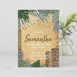 Convites Tema Tiki Havaiano sente-se Ilha de Bambu Verde Az