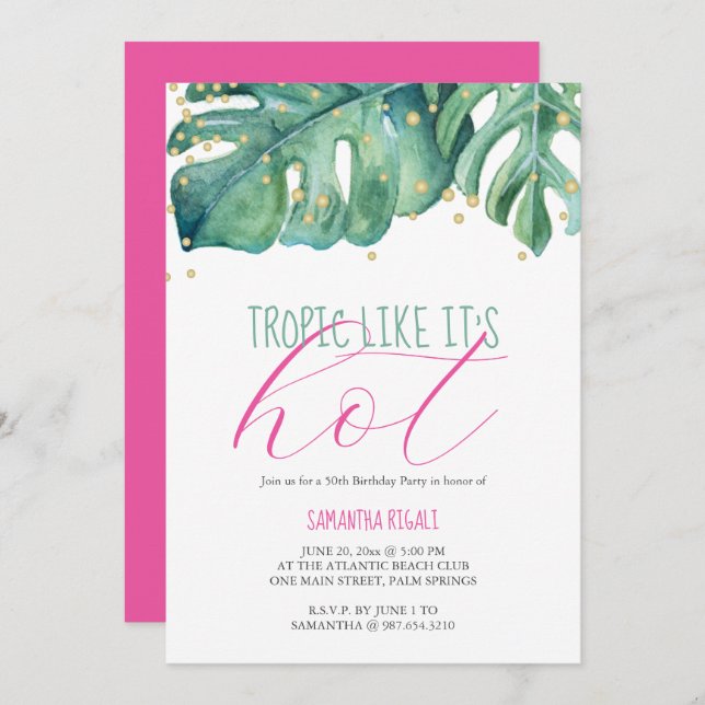 Convites Tema tropical da 50ª Festa de aniversário (Frente/Verso)