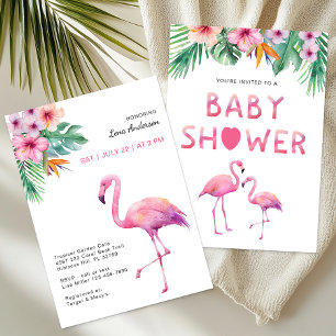 Convites Tema tropical do Chá de fraldas Flamingo rosa