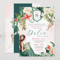 Tema tropical Quinceana de Verão verde e rosa