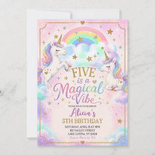 Convites Tema Unicórnio Cinco é um Aniversário de 5 anos Vi