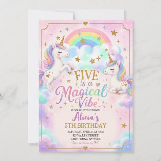 Convites Tema Unicórnio Cinco é um Aniversário de 5 anos Vi