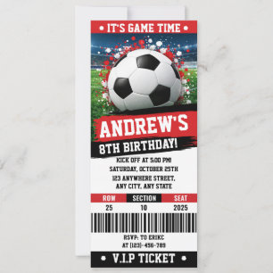 Convites Tema Vermelho Pessoal Bilhete de Futebol Aniversár