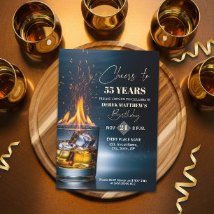 Convites Tema Whiskey Dourado para Festa de 55 Anos para Ho