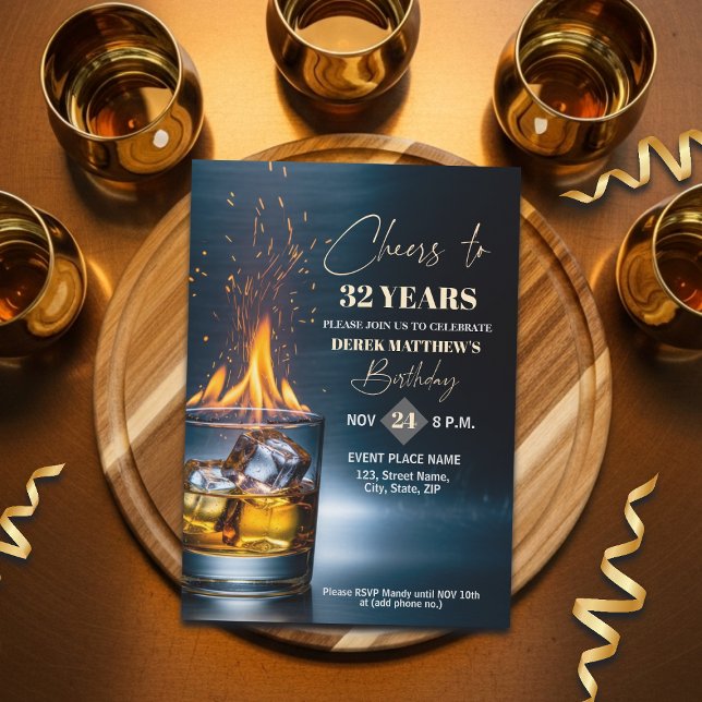Convites Tema Whiskey Dourado para Festa de Aniversário de  (Criador carregado)