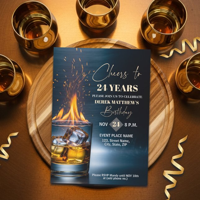 Convites Tema Whiskey Ouro para Festa de Aniversário de 24  (Criador carregado)