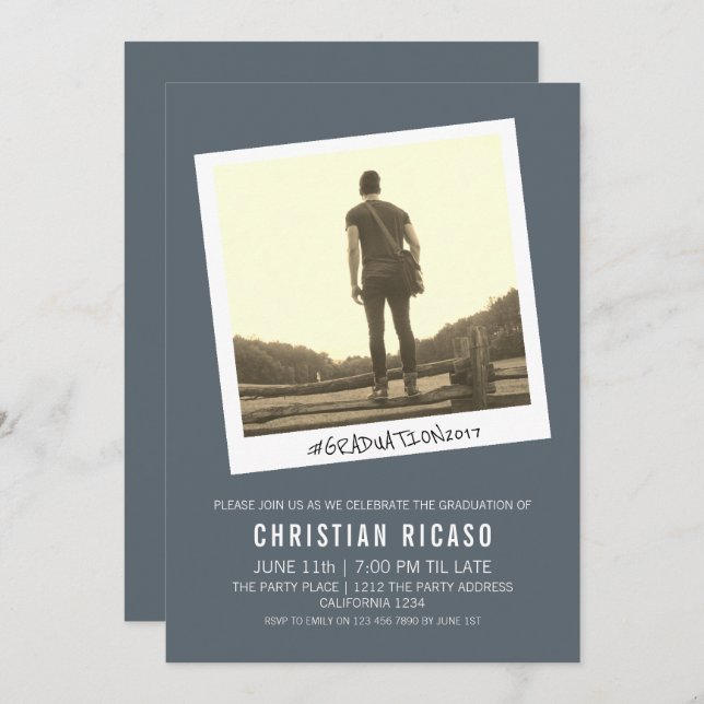 Convites Temida Antiga Foto de Graduação Contemporânea (Frente/Verso)