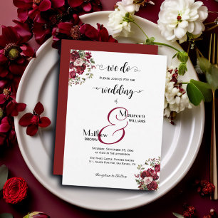 Convites Temos! Casamento de Script Moderno Floral da Burgu
