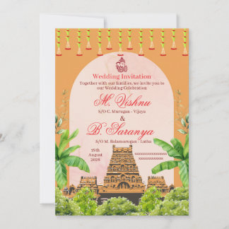 Convites Templo Hindu do Sul da Índia e Casamento com Folha