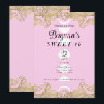 Convites Templo Lunar Rosa e Dourado Adornado Sweet 16<br><div class="desc">Personalize para qualquer evento</div>