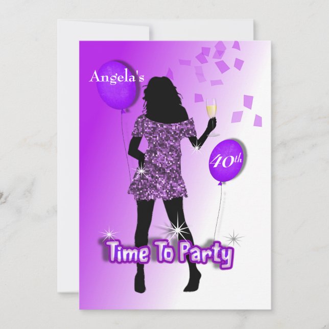 Convites Tempo de Festa Glitzy Roxo Personalizado para Garo (Frente)