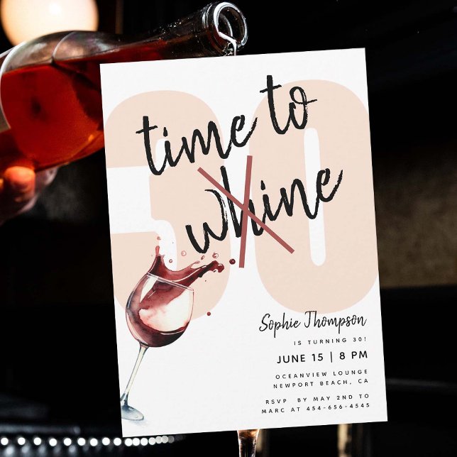 Convites Tempo Engraçado para o Vinho Baleia aniversário de (time to wine whine funny 30th birthday invitation for women joke humor humorous pun modern clean fun)