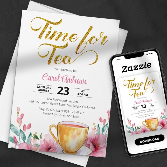 Convites Tempo para o Chá de panela Dourado de Largura de Á (Criador carregado)