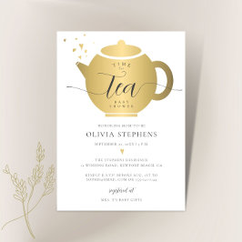 Convites Tempo para Tea Elegant Modern Dourado Heart Chá de