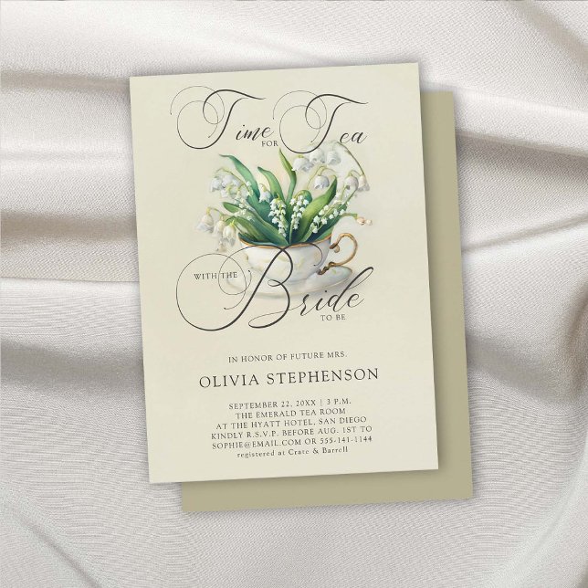 Convites Tempo para Tea Lily do Chá de panela Elegante do V (bridal tea shower invitation lily valley flloral flowers watercolor elegant modern classic feminine )