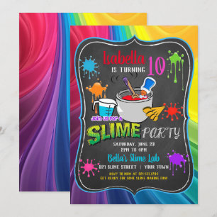 Convites Tempo Slime Festa de aniversário Primária do Arco-
