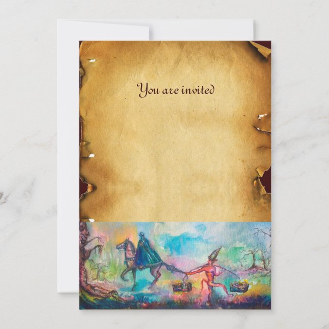 Convites TEMPTAÇÃO Cavaleiro Escuro, Pergaminho do Tesouro  (Frente)