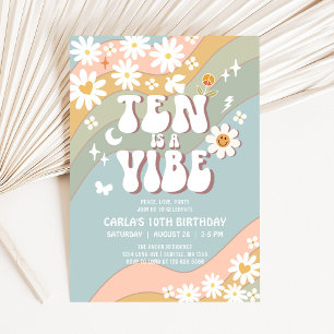 Convites TEN é uma Vibe Margarida Hippie Aniversário Retrô 