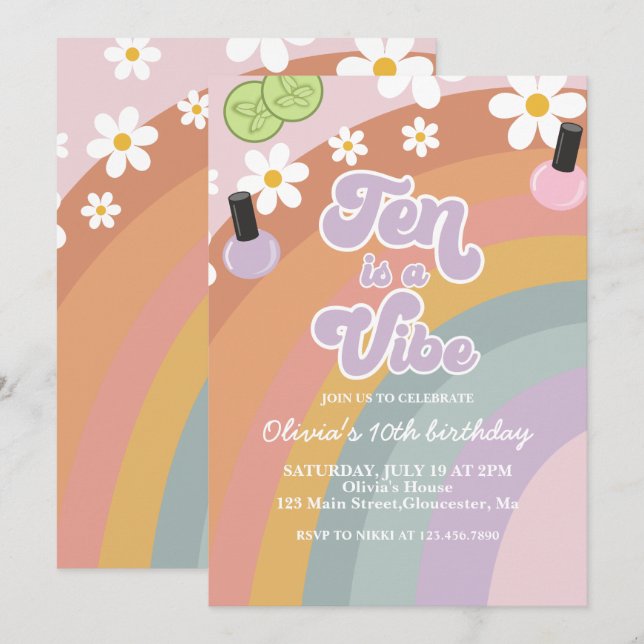Convites Ten é uma vibe Spa Rainbow 10º Aniversário (Frente/Verso)