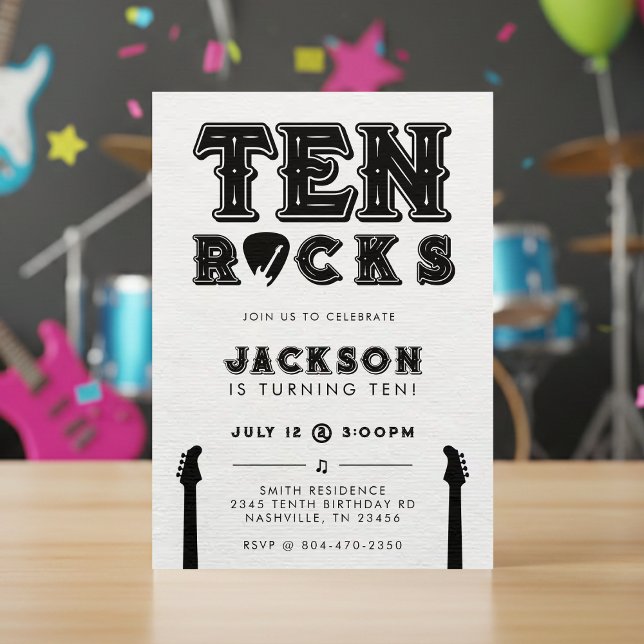 Convites Ten Rocks Guitar Pick 10th Birthday Party (Criador carregado)