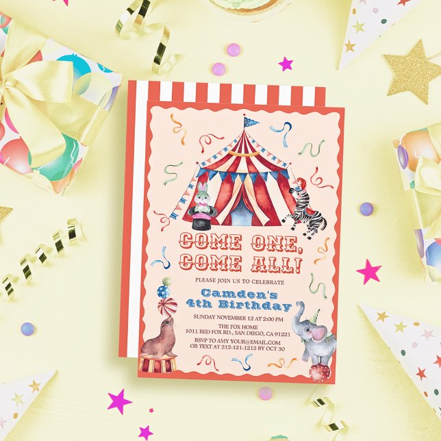 Convites Tenda de Circo de Carnaval Animais Aniversário de  (Criador carregado)