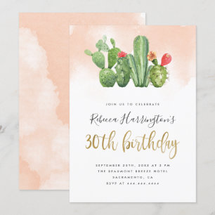 Convites Tendência Blush Watercolor e aniversário de 30 ano