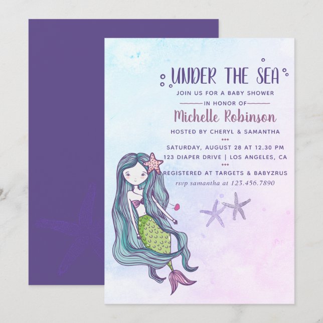 Convites Tendência de cor no tema de Babyshower no Oceano s (Frente/Verso)