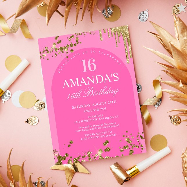 Convites Tendência Rosa e Dourado com Efeito de Gotejamento (Criador carregado)