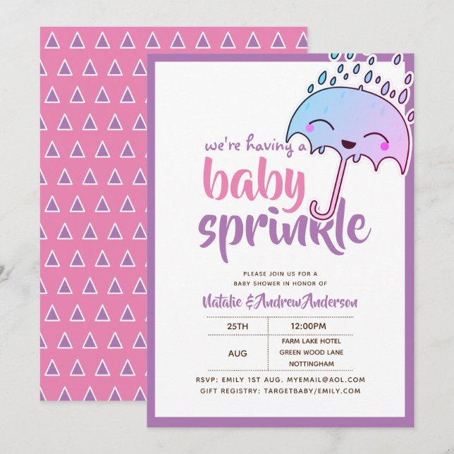 Convites Tendo Um Bebê SPRINKLE Kawaii Rosa Púrpura (Frente/Verso)