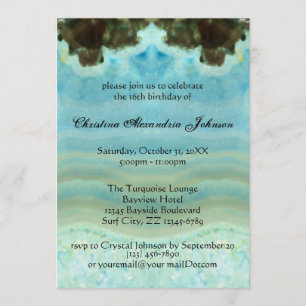 Convites Tendy Modern Aqua Blue Crystal Sweet 16