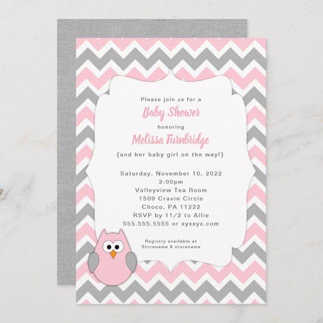 Convites Tendy Pink e Cinza Moça (Frente/Verso)