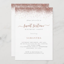 Tendy Rosa Dourado Glitter Script Sweet 16