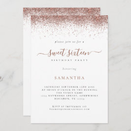 Convites Tendy Rosa Dourado Glitter Script Sweet 16