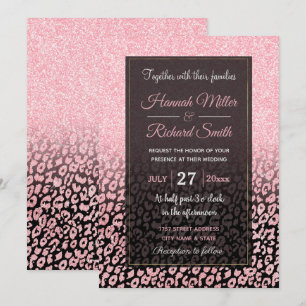Convites Tendy Rosa preto Glitter Ombre Leopardo preto Dour