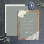 Convites Tendy Sage Green Rustic Wood Script Wedding Invit<br><div class="desc">Entra num mundo rústico e sonhador com o nosso convite para casamentos de madeira verde Eucalyptus branca Floral de Sage. Este elegante convite apresenta uma combinação encantadora de elementos rústicos e botânicos, incluindo delicados eucaliptos verdes, florais brancos pristinados e texturas de madeira honrada. A tipografia escrita à mão adiciona um...</div>