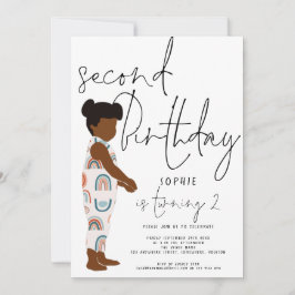 Convites Tendy Script Girl Dark Hair Rainbows segundo anive