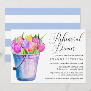 Convites Tendy Watercolor Tulips janto de ensaio rústico