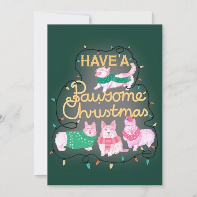 Convites Tenham Um Corgão Festivo De Natal Pawsome (Frente)