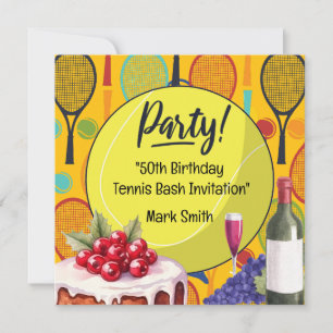 Convites Tênis 50º Aniversário com Nome em Racket Themed