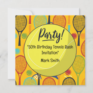 Convites Tênis 50º Aniversário com Nome em Racket Themed