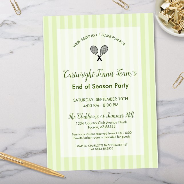 Convites Tênis do clube moderno final da temporada Aniversá (Modern end of season tennis team party invitations or country club birthday invitations for clubs)