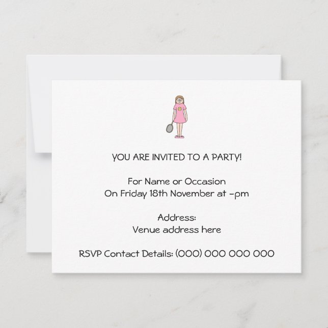 Convites Tênis Player Girl. (Frente)