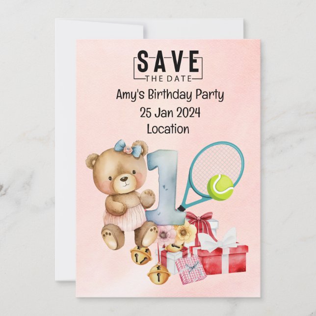 Convites Tênis primeiro aniversario Guardar a Data da Parte (Frente)