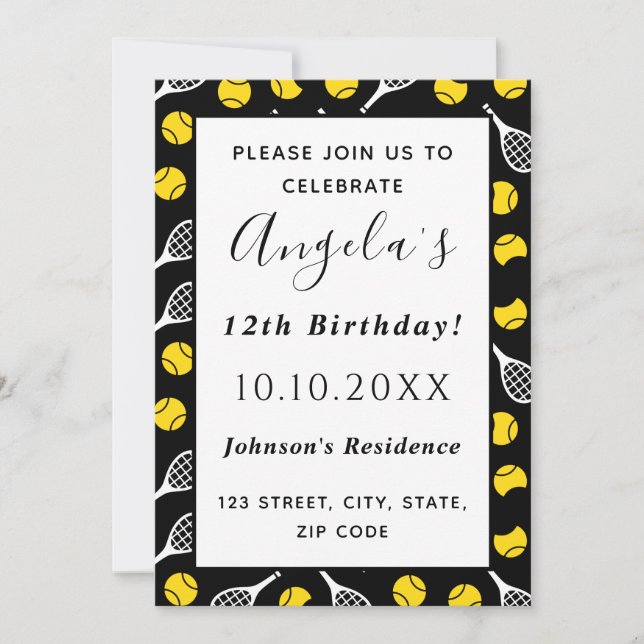 Convites Tênis Racquet Ball Patterno Party (Frente)