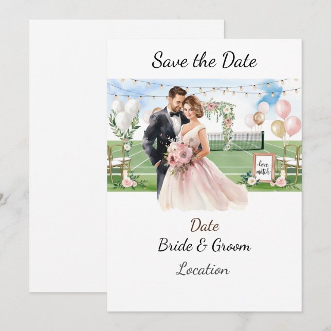 Convites Tênis Salve a data do casamento do Tênis Player (Frente/Verso)
