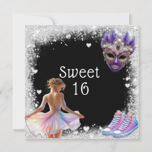 Convites Tênis Sweet 16 Brilho Prata Mardi Gras