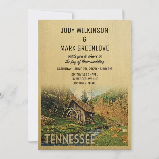 Convites Tennessee Wedling Invitation Rustic Cabin Mill (Frente)