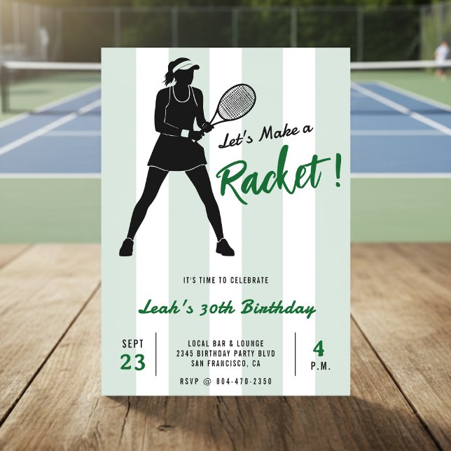 Convites Tennis Birthday Party Make a Racket Green Striped (Criador carregado)
