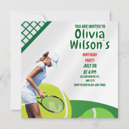 Convites Tennis Birthday Party, Tennis Player Girl Invitat